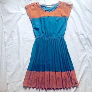 Blu Pepper Orange & Blue Pleated Dress